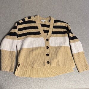 Ann Taylor Beige and Black Striped Cardigan Size Medium